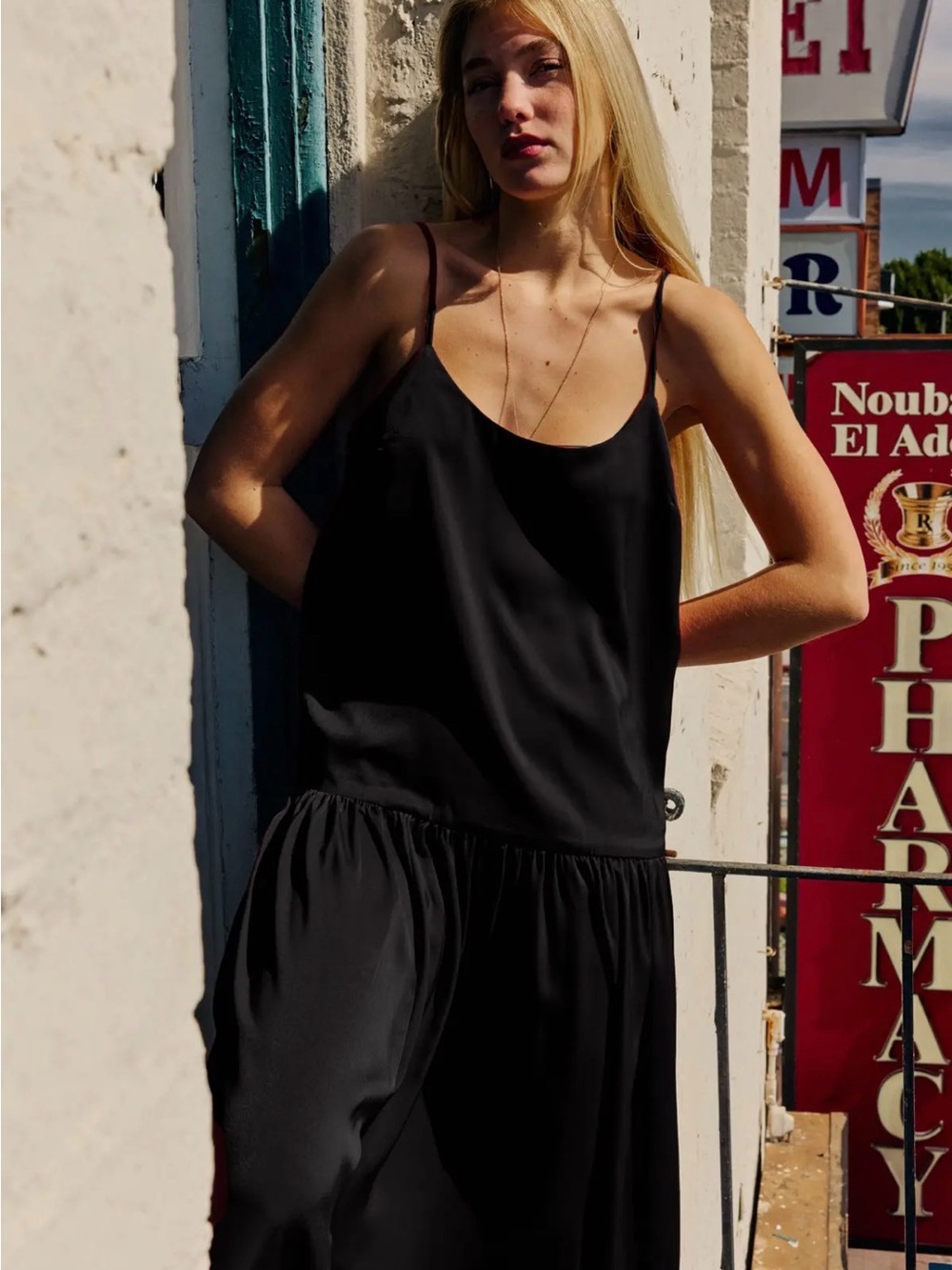 Black Satin Spaghetti Strap Maxi Dress